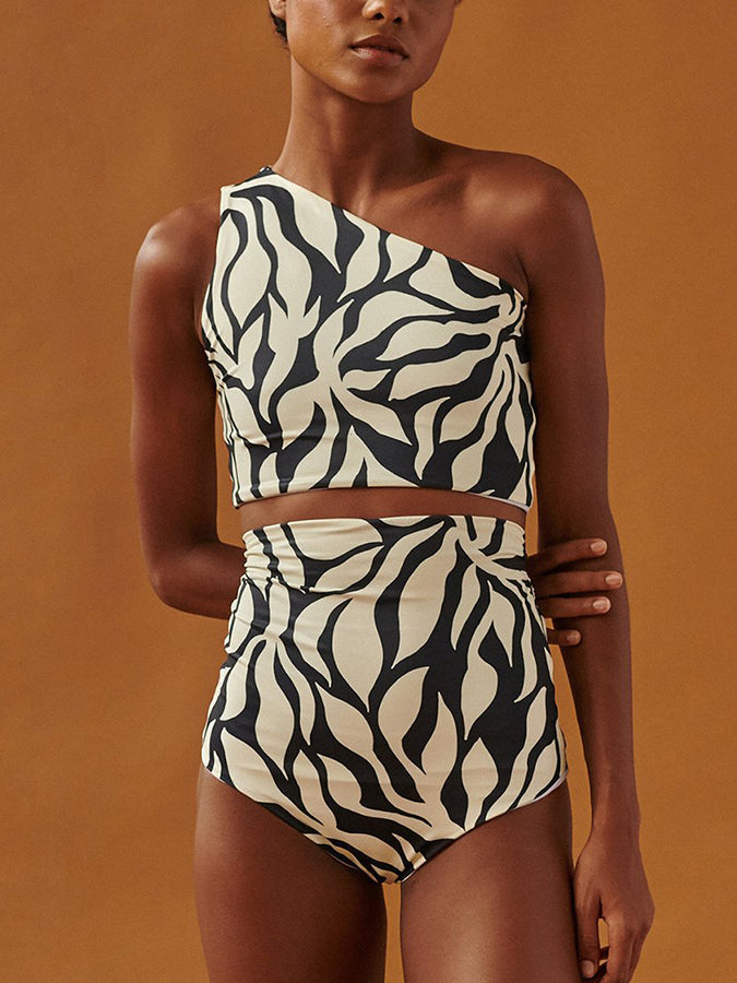 Vintage One-Shoulder Print Beach Bikini