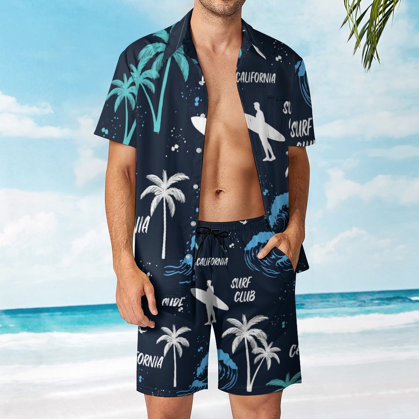 Men's Hawaiian Print Beach Two-Piece Suit 2304102680