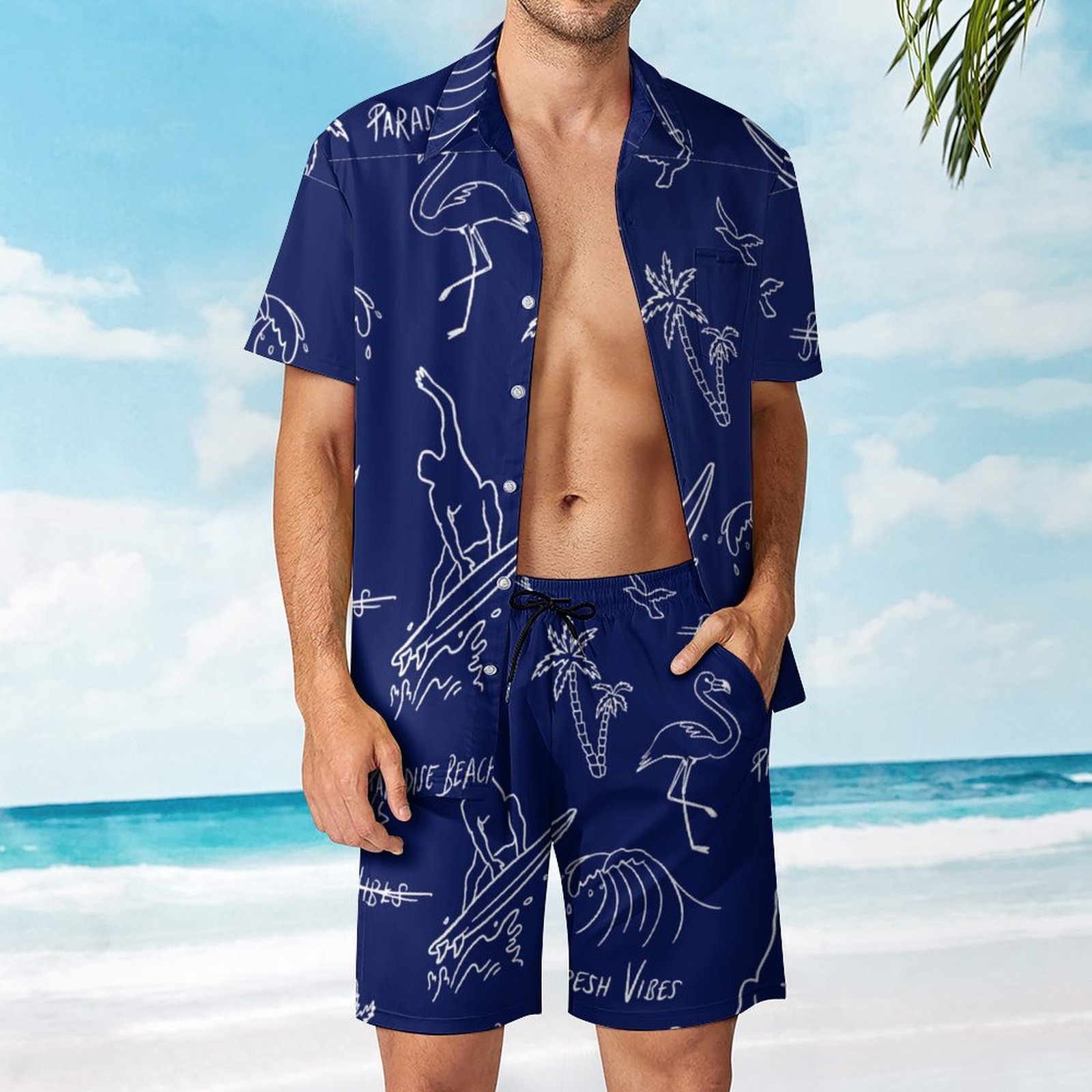 Men's Hawaiian Print Beach Two-Piece Suit 2304102661