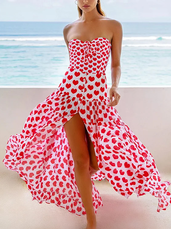 Sling Lace Up Printed One Piece Swimsuit And Beach Skirt
