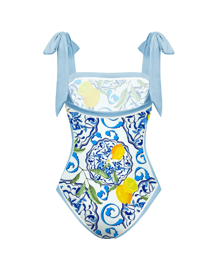 Lemon Fruit Mediterranean Print One Piece And Cover Up