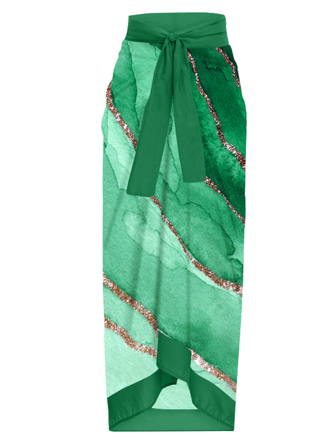 Vintage Fashion Colorblock Print One Piece Swimsuit Set