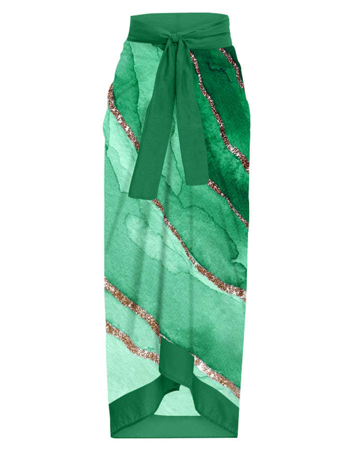 Vintage Fashion Colorblock Print One Piece Swimsuit Set