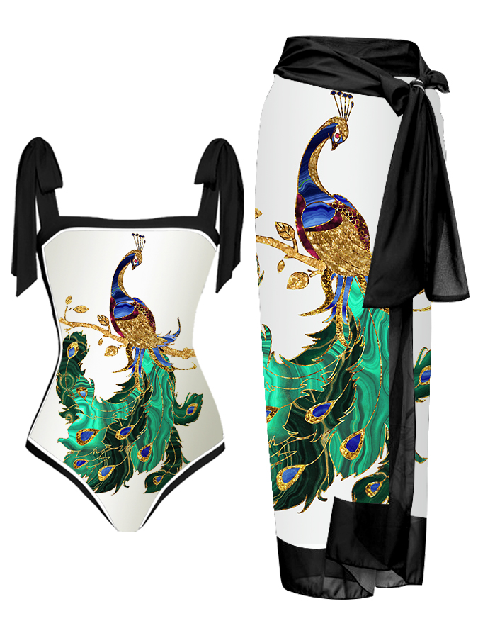 Retro Peacock Print Swimsuit