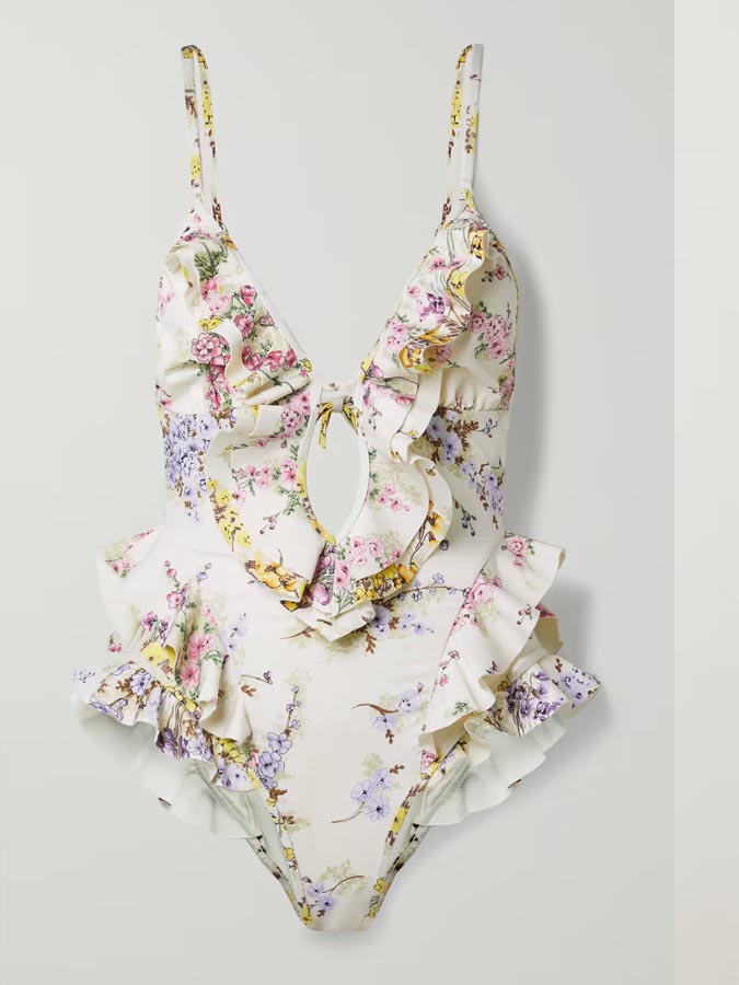 Fashion One Piece Printed Fungus Edge Swimsuit