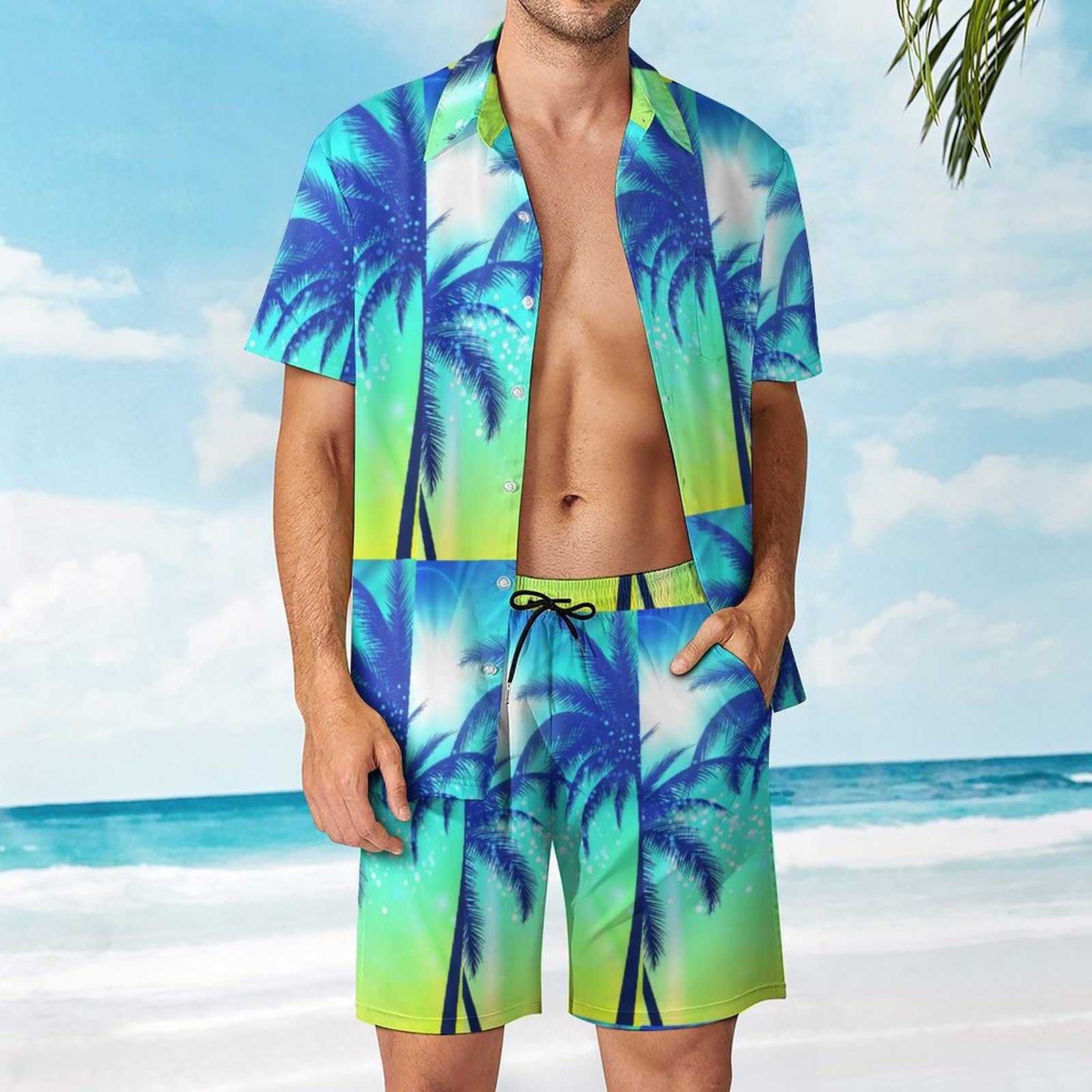 Men's Hawaiian Print Beach Two-Piece Suit 2304104048
