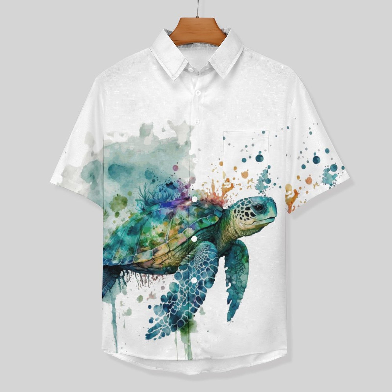Men's Watercolor Sea Turtle Art Print Vacation Hawaiian Shirt