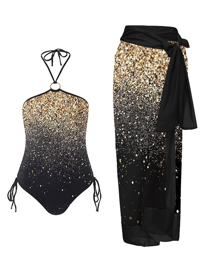 Star Print One Piece Swimsuit And Cover Up