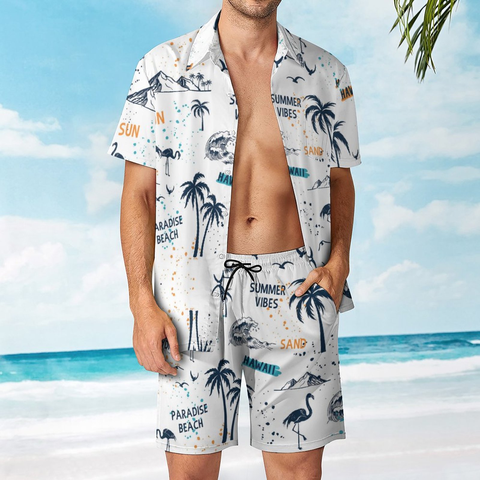 Men's Hawaiian Print Beach Two-Piece Suit 2304102684