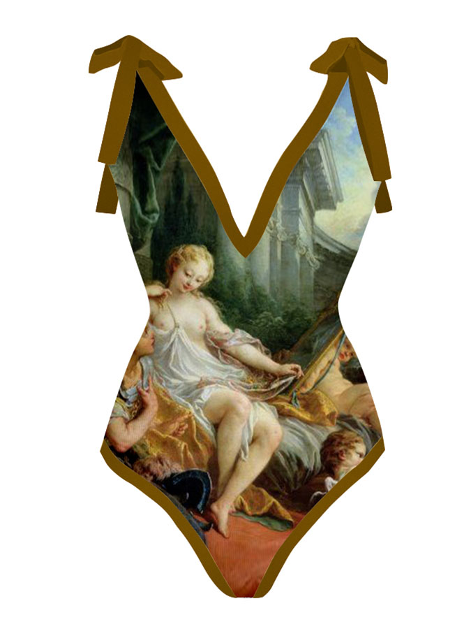 Vintage Oil Painting Print One Piece Swimsuit