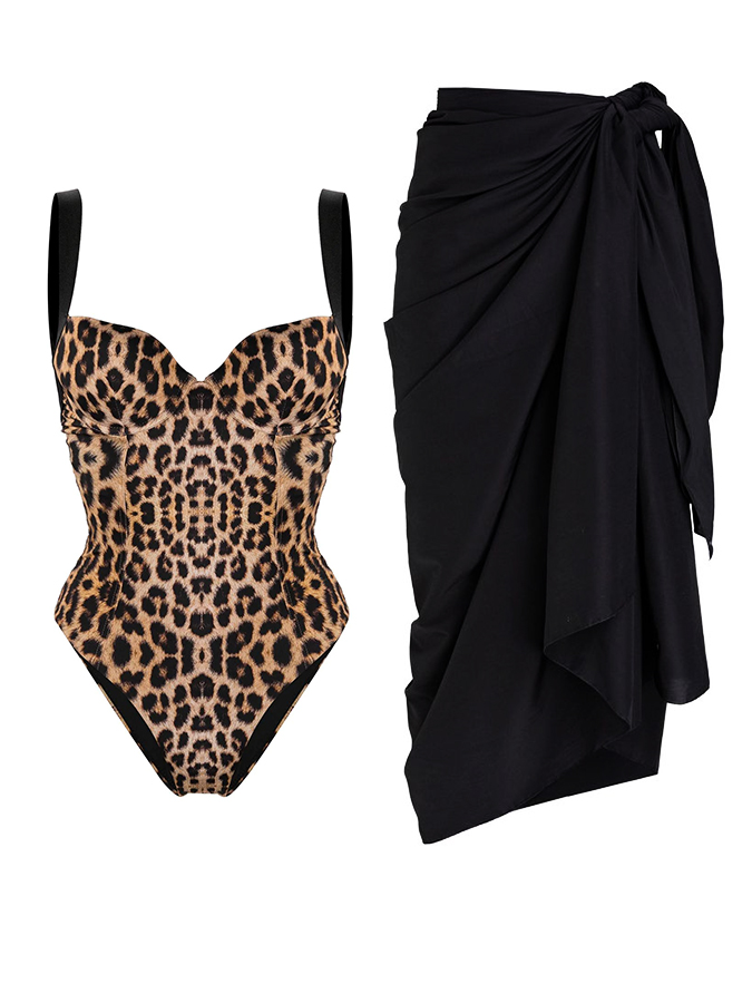 Leopard Print One Piece Swimsuit and Cover Up