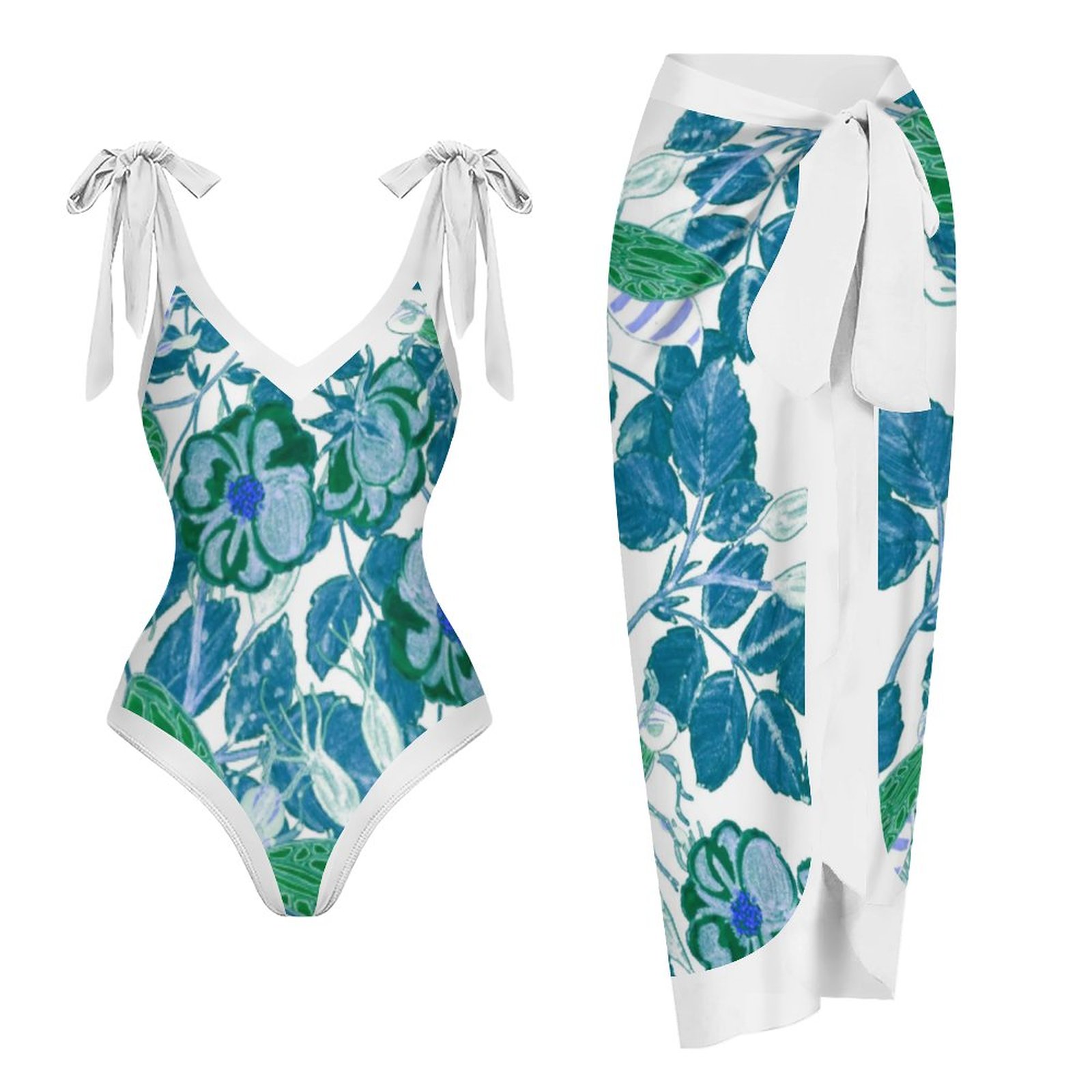 Casual Printed One-Piece Swimsuit And Cover Up