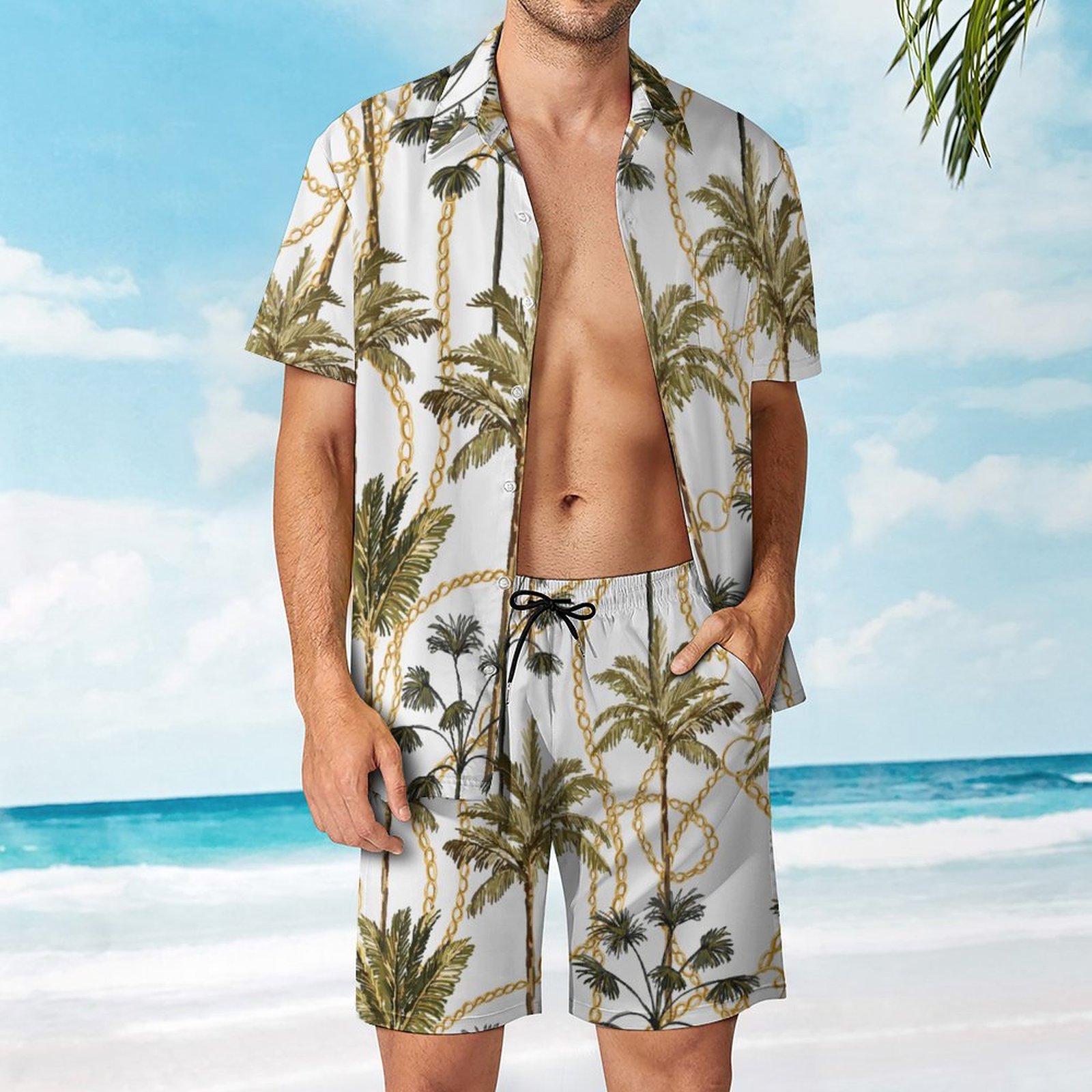 Men's Hawaiian Print Beach Two-Piece Suit 2304102678