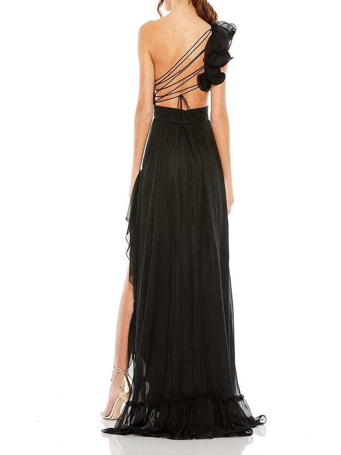 Solid Color One-Shoulder Wood Ear Trim One-Piece Swimsuit