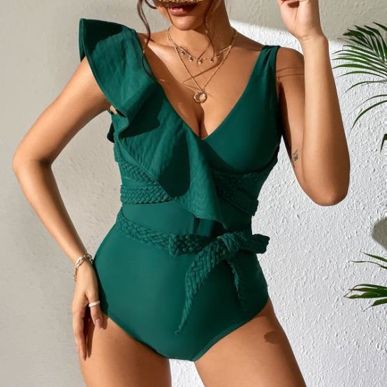 Ruffled Solid One-Piece Swimsuit
