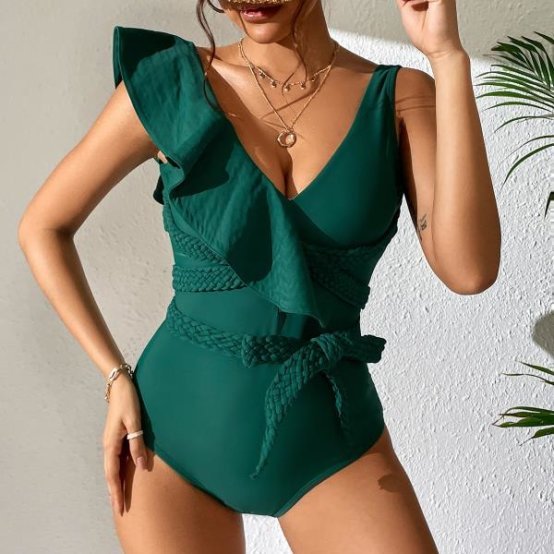 Ruffled Solid One-Piece Swimsuit