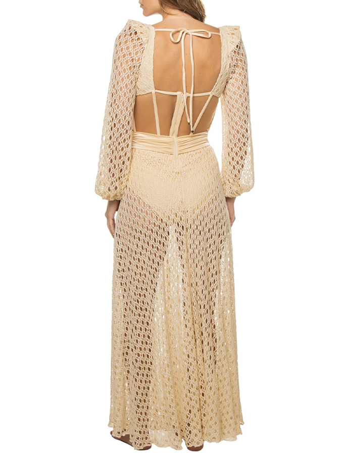 Natural Cutout Stretch-jersey And Crochet-knit Maxi swimsuit and skirt