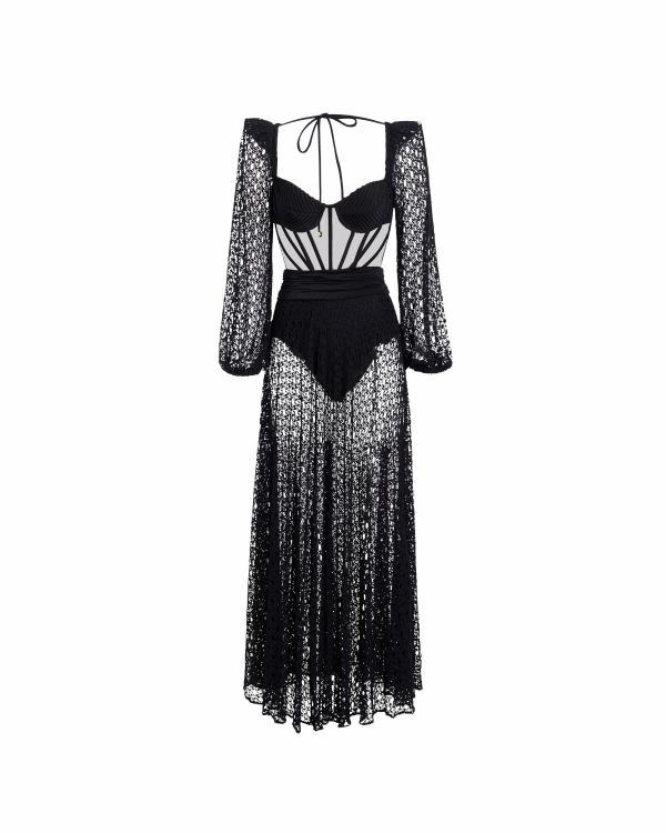 Natural Cutout Stretch-jersey And Crochet-knit Maxi swimsuit and skirt