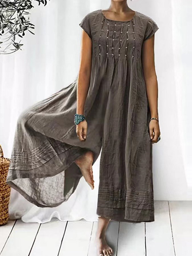 Casual Solid Loose Short Sleeves Jumpsuit