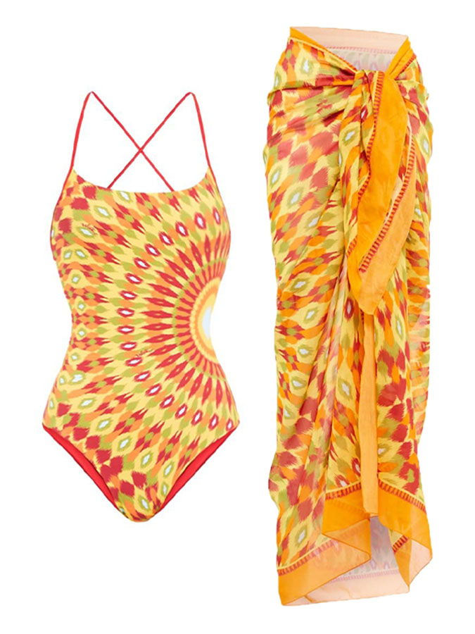 Graphic Printed One Piece Swimsuit and Skirt