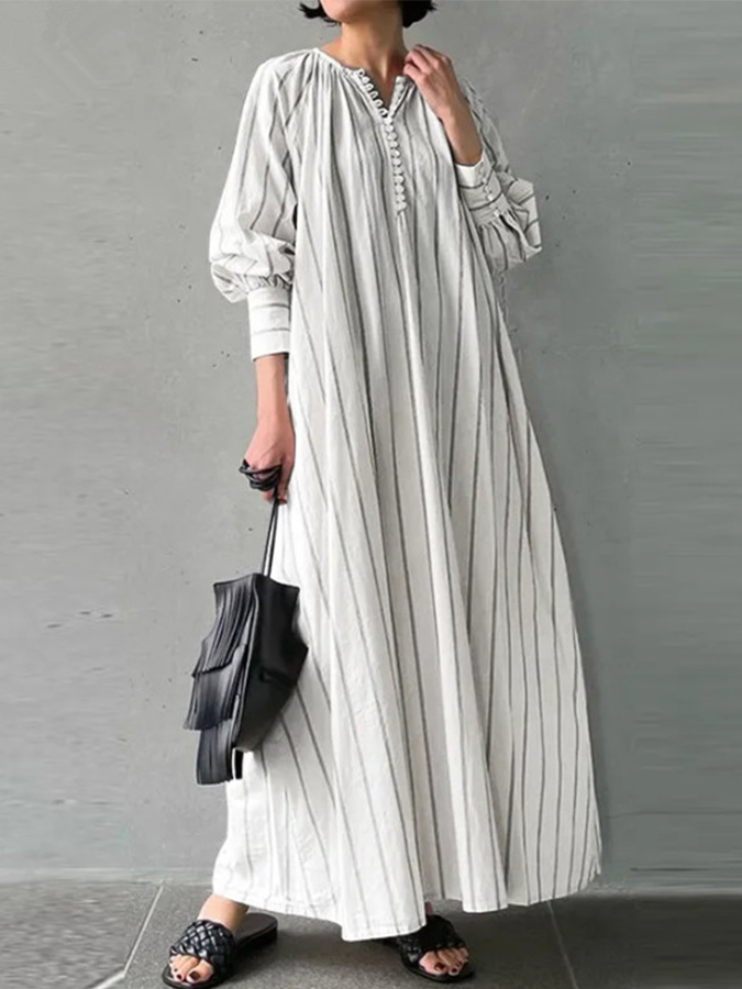 Long Sleeves Stripes Maxi Dress