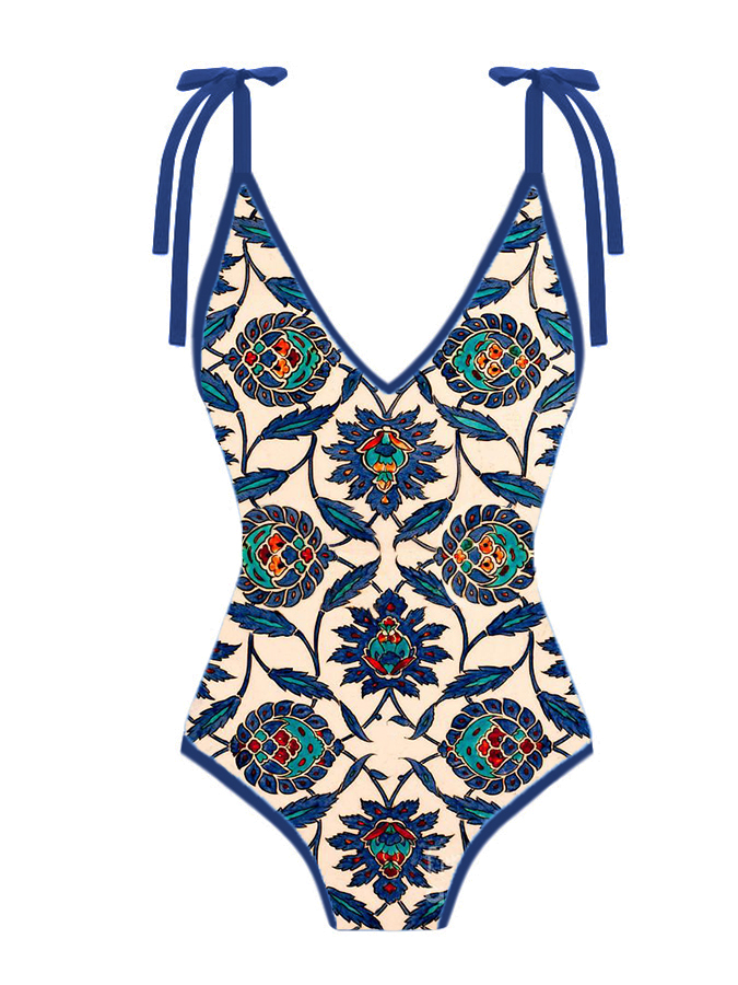 Vintage Print One Piece Swimsuit and Cover Up