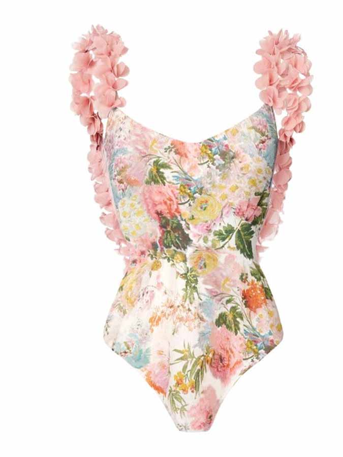 Printed Petal Straps One-Piece Swimsuit and Cover-Up