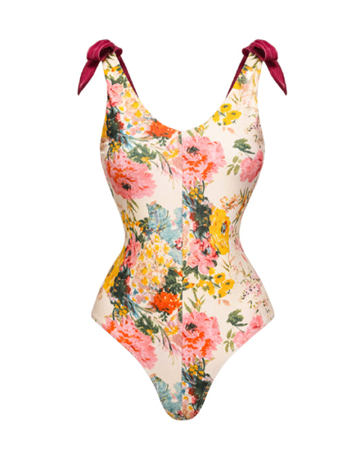 Floral Colorblock Print Swimsuit and Cover-up