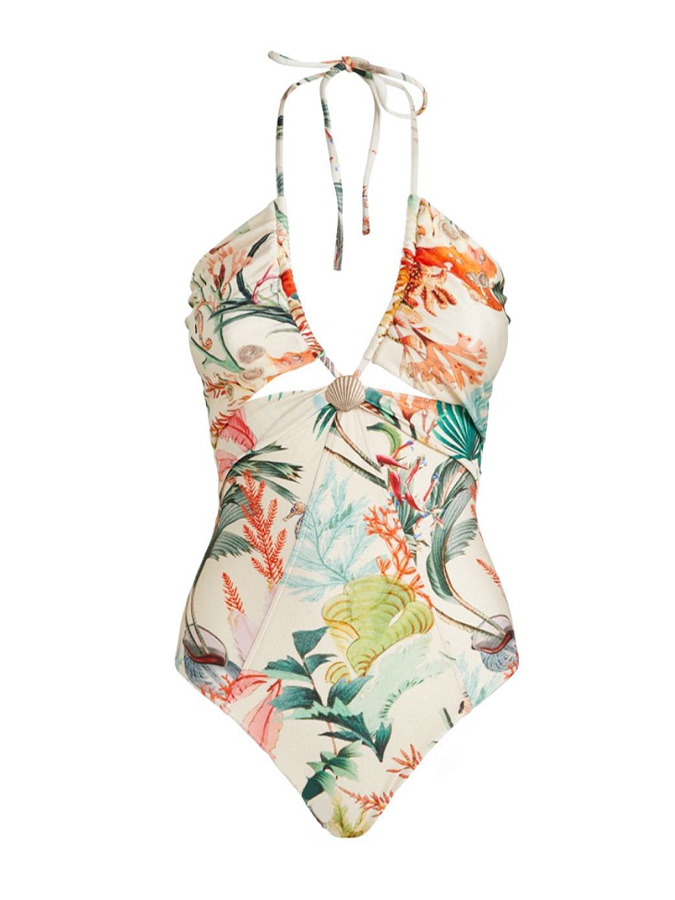 V-Neck Floral Print One-Piece Swimsuit and Cover-up