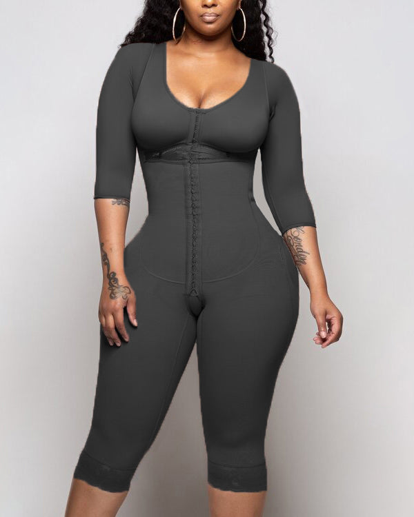 Bodyshaper For Women Hook And Eye Closure Long Sleeve Tummy Control Br