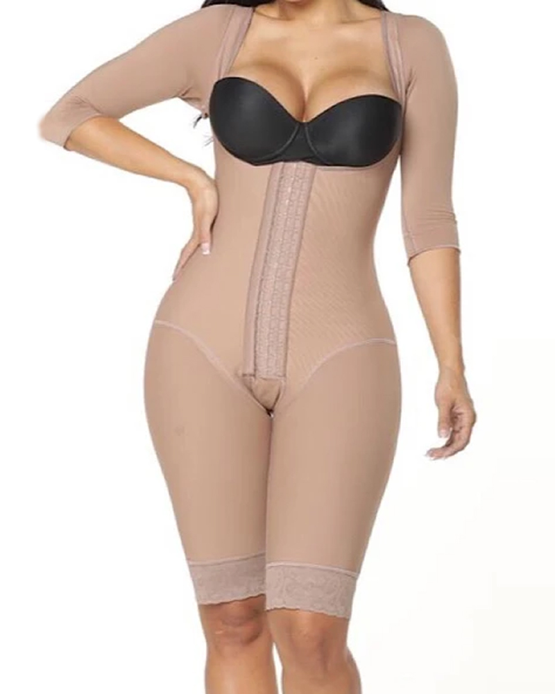 One-Piece Body Slimming Bodysuit With Half Sleeves Underbust High Back Shapewear For Women With Eye N Hook