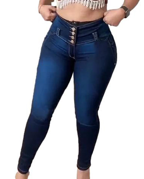 Internal-breasted High-rise Hip-lift Shaper Jeans