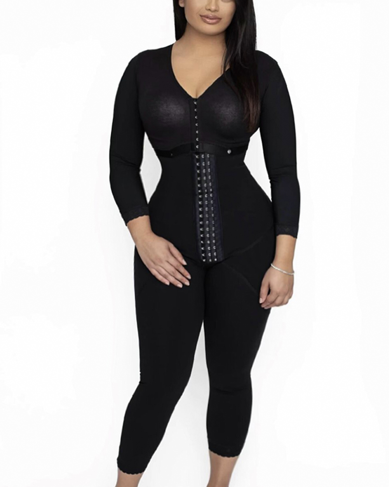 Women Bodysuit Postpartumtummy Control Shapewear Long Sleeve Full Body Faja with Bra