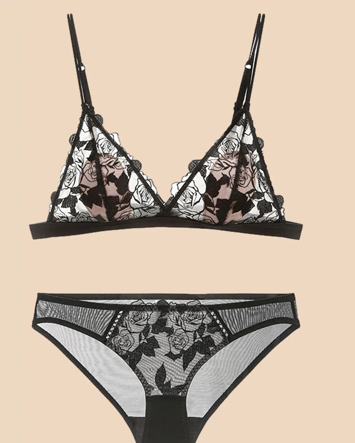 Triangle Rose Embroidered Sexy Lace Thin Bra