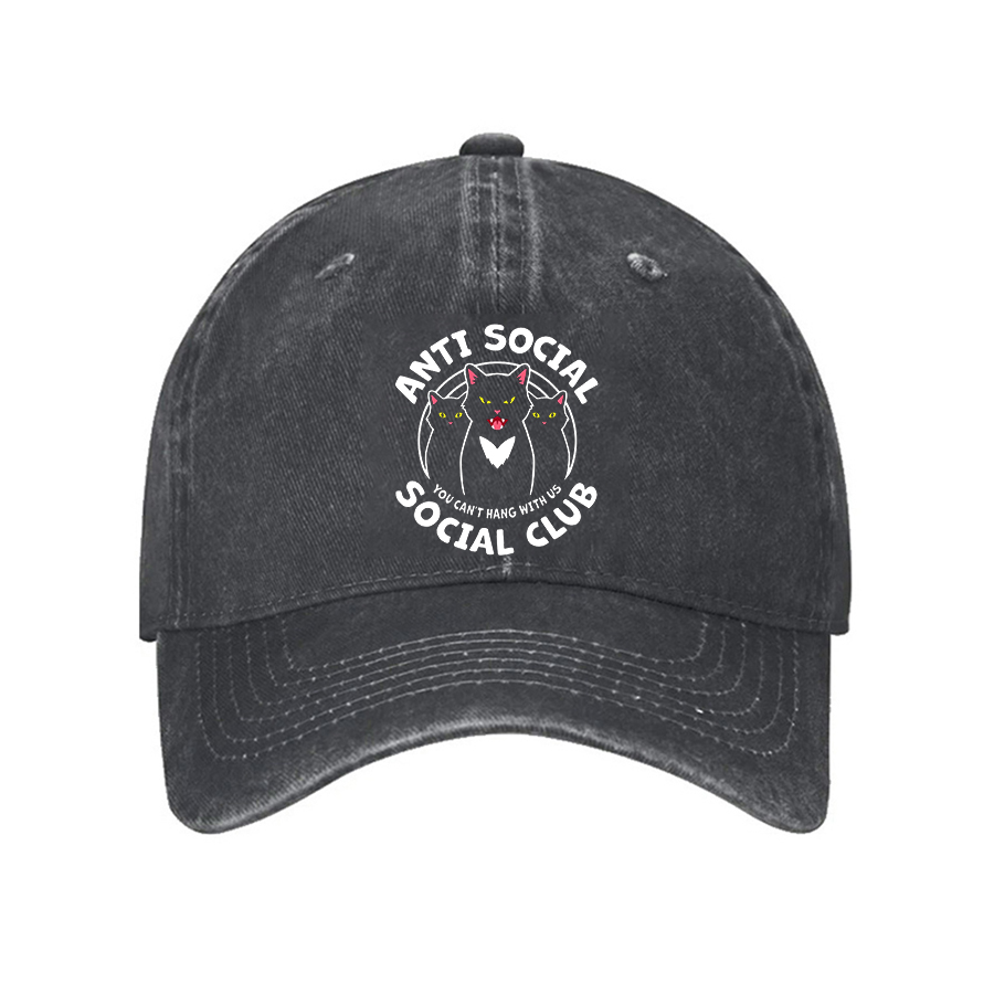Washed Denim Baseball Cap Comic Bear Print Hat