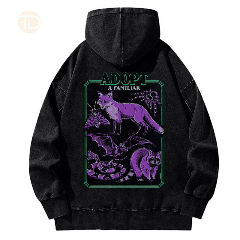 Adopt A Familiar Part 2 Unisex Print Washed Hoodie