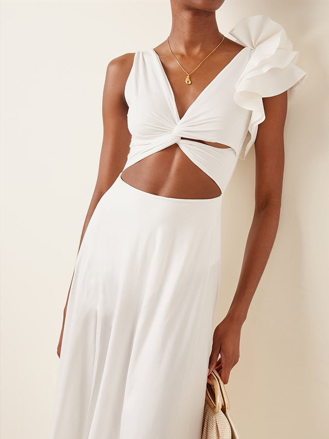 Solid Color Ruffle Cut Fashion Beach Dress