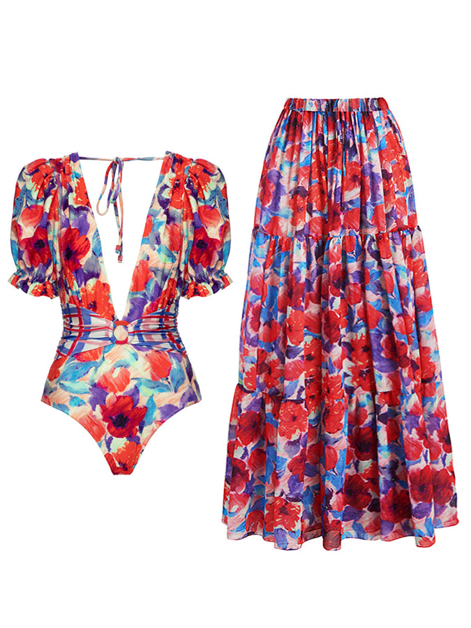Fashion Floral Print Swimsuit Set