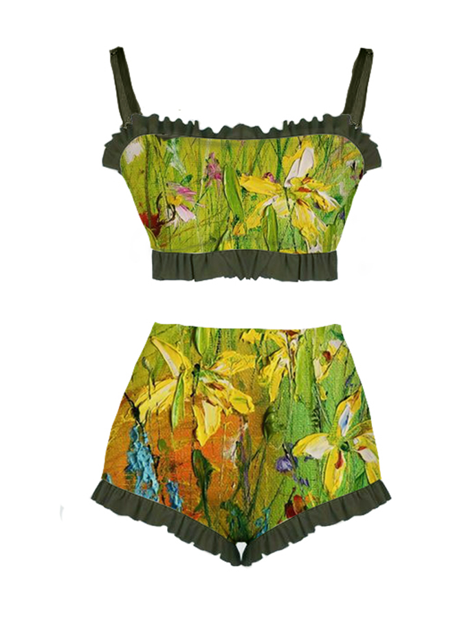 Fashion Floral Oil Print Swimsuit Set