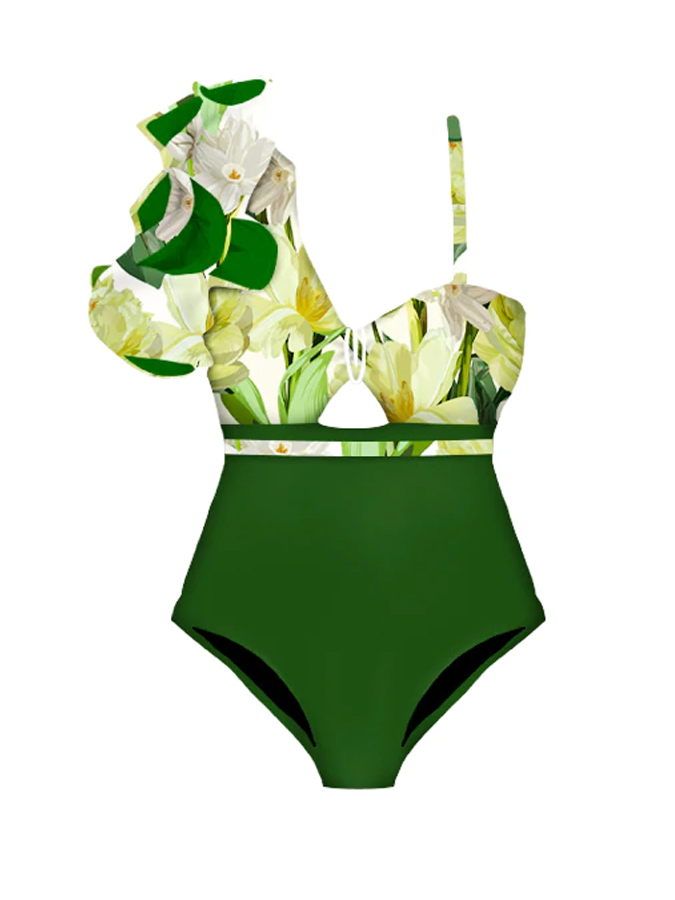 One-Shoulder Ruffles Chic One Piece Swimsuits & Coverups