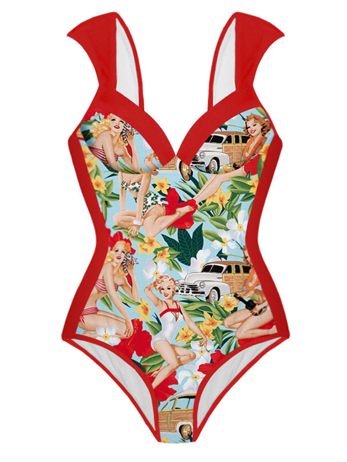 Fashion Colorblock Print Swimsuit Set