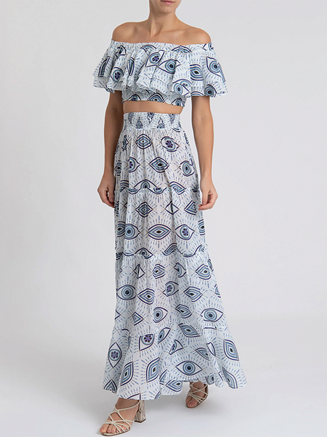 Off Shoulder Devil's Eye Bikini Swimsuit And Beach Skirt