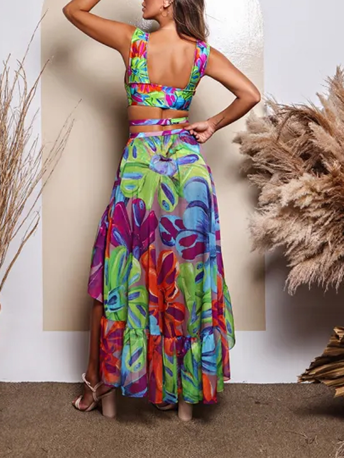 Fashion Printed One Piece Swimsuit And Beach Skirt