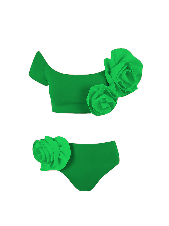 3D Flower Decor Bikini Swimsuit And Beach SKirt