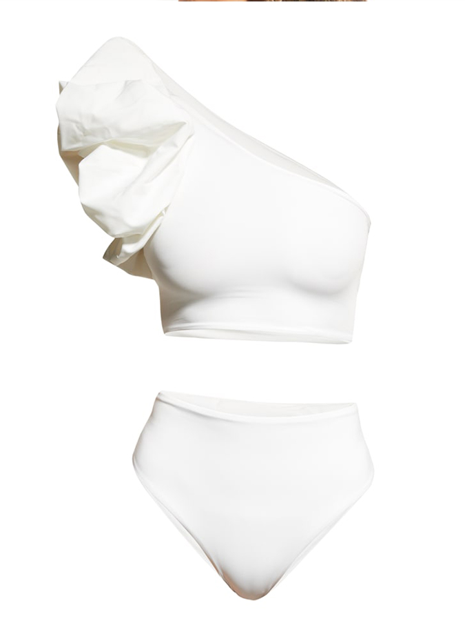 Solid Color Fashion Asymmetric Split Swimsuit