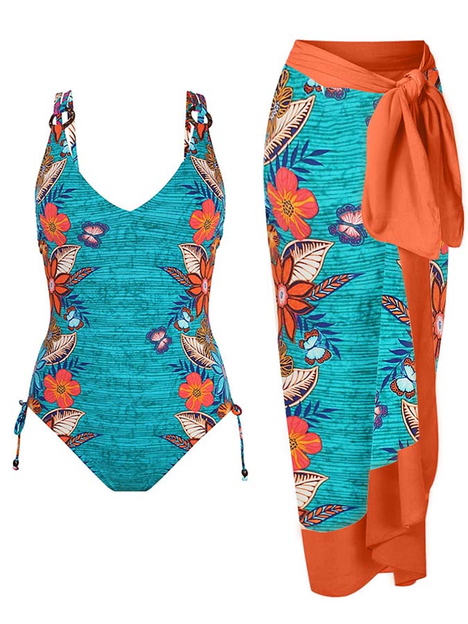 Printed Backless Fashion One Piece Swimsuit And Cover Up