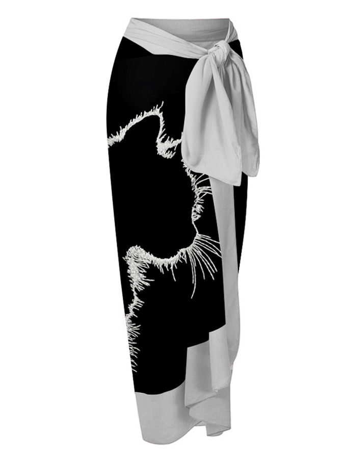 Vintage Cat Colorblock Print One-Piece Swimsuit Set