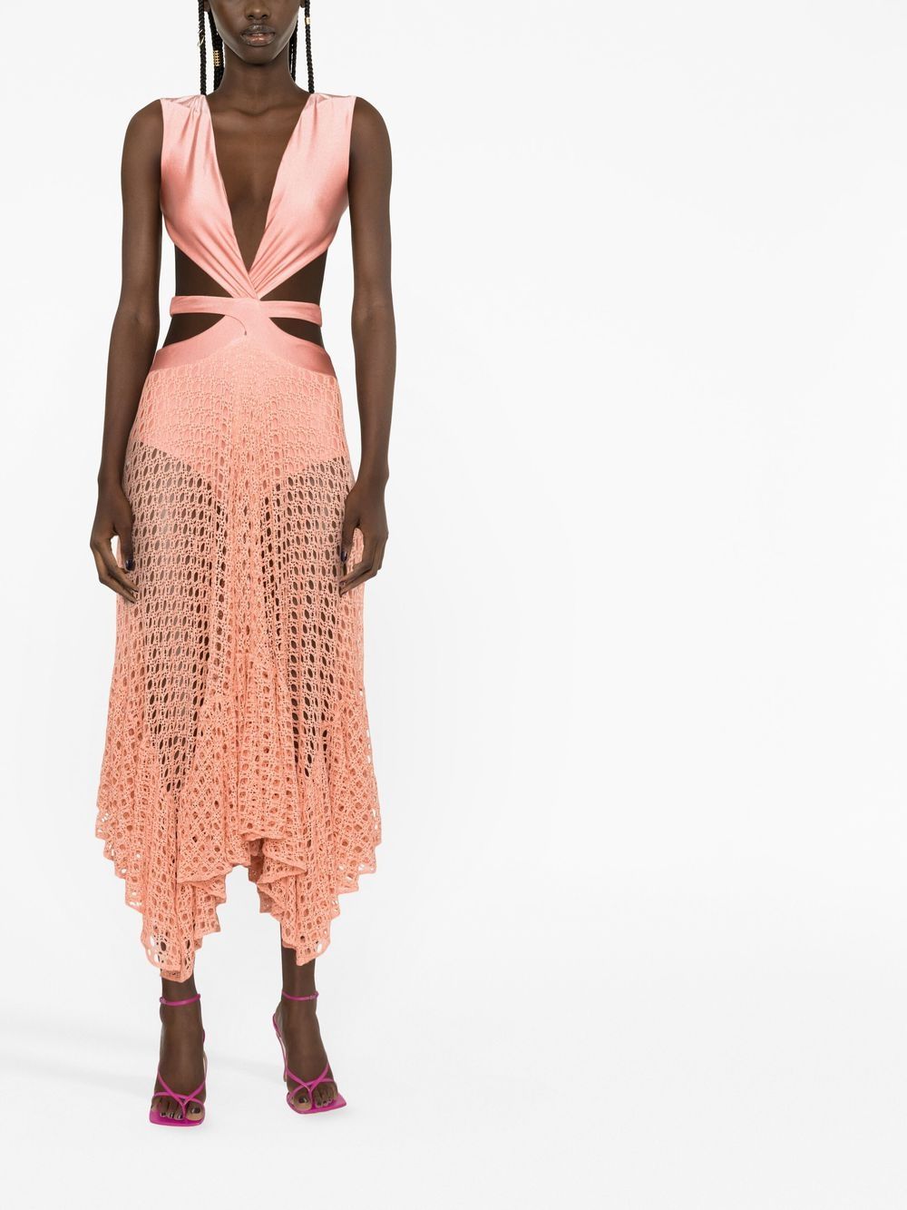 Belted crochet-trimmed swimsuit and beachwear