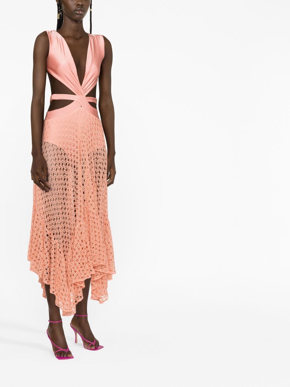 Belted crochet-trimmed swimsuit and beachwear