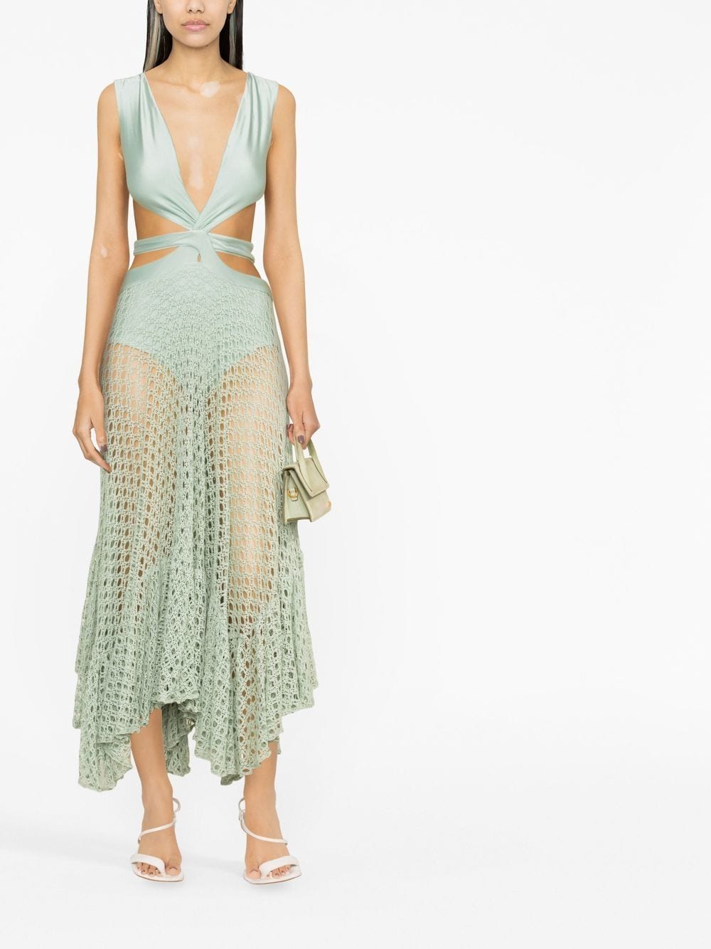 Belted crochet-trimmed swimsuit and beachwear